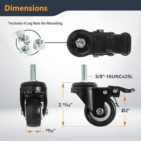 POWERTEC 17201 3 Inch Heavy Duty Threaded Stem Swivel Caster Wheels with 600 lbs Total Loads, Dual Locking Industrial Castor Wheels for Workbench, Dolly, Cart & Furniture, Set of 4 in Kuwait