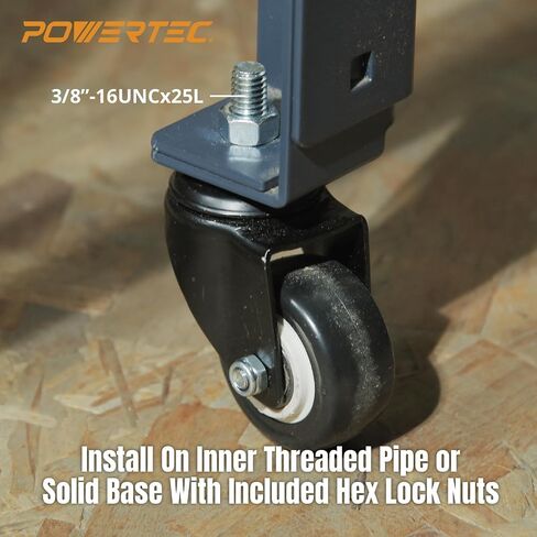 POWERTEC 17201 3 Inch Heavy Duty Threaded Stem Swivel Caster Wheels with 600 lbs Total Loads, Dual Locking Industrial Castor Wheels for Workbench, Dolly, Cart & Furniture, Set of 4 in Kuwait