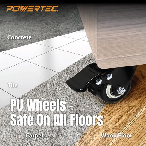 POWERTEC 17201 3 Inch Heavy Duty Threaded Stem Swivel Caster Wheels with 600 lbs Total Loads, Dual Locking Industrial Castor Wheels for Workbench, Dolly, Cart & Furniture, Set of 4 in Kuwait