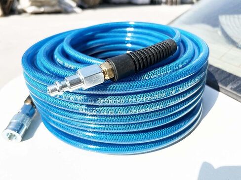SANFU Polyurethane(PU) 1/4-Inch x 100ft Reinforced, Air Hose with 1/4" Swivel Solid Brass Quick Coupler and Plug, Brown(100’) in Saudi Arabia