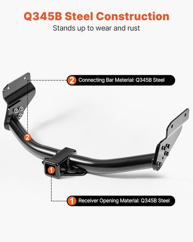 VEVOR Class 3 Trailer Hitch, 2-Inch Receiver, Compatible with 2014-2019 Toyota Highlander, Q345B Steel Tube Frame, Multi-Fit Hitch to Receive Ball Mount, Cargo Carrier, Bike Rack, and Tow Hook, Black in Saudi Arabia