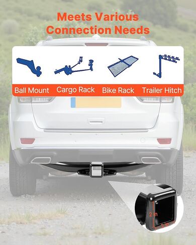 VEVOR Class 3 Trailer Hitch, 2-Inch Receiver, Compatible with 2014-2019 Toyota Highlander, Q345B Steel Tube Frame, Multi-Fit Hitch to Receive Ball Mount, Cargo Carrier, Bike Rack, and Tow Hook, Black in Saudi Arabia