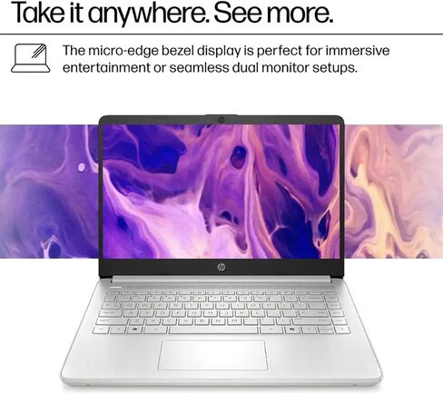 HP 14 Ultrabook • Intel 4-Core N150 • Microsoft 365 • Copilot AI • 32GB RAM • تخزين 1.6 تيرابايت (128GB UFS WITHP 512GB P500 SSD + 1TB ONEDRIVE) • Wi-Fi 6 • 12 HR Battery • Lavender • Win 11 in Kuwait