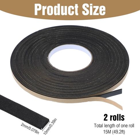 2Pcs Car Speaker Sealing Tape, Foam Grip Tape, Soundproofing Waterproofing Gasket Tapes 2mm Thick 10mm Width, Black in Saudi Arabia