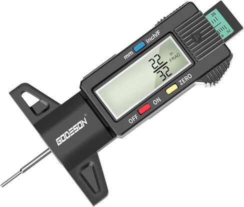GODESON Tire Tread Depth Gauge - Large LCD Screen with Inches/Millimeters/Fraction Units, Zero Reset Function, Digital Tire Depth Gauge for Car, Truck, SUV, Green Tread Wear Measurement - 0-25.4mm in Saudi Arabia