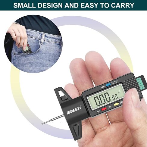 GODESON Tire Tread Depth Gauge - Large LCD Screen with Inches/Millimeters/Fraction Units, Zero Reset Function, Digital Tire Depth Gauge for Car, Truck, SUV, Green Tread Wear Measurement - 0-25.4mm in Saudi Arabia