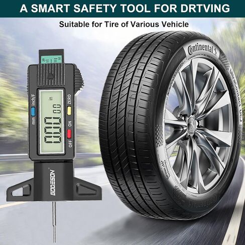 GODESON Tire Tread Depth Gauge - Large LCD Screen with Inches/Millimeters/Fraction Units, Zero Reset Function, Digital Tire Depth Gauge for Car, Truck, SUV, Green Tread Wear Measurement - 0-25.4mm in Saudi Arabia