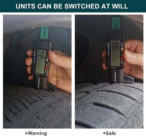 GODESON Tire Tread Depth Gauge - Large LCD Screen with Inches/Millimeters/Fraction Units, Zero Reset Function, Digital Tire Depth Gauge for Car, Truck, SUV, Green Tread Wear Measurement - 0-25.4mm in Saudi Arabia