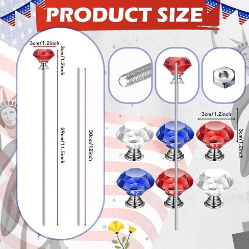 Pelopy Pack of 6 DIY Fairy Garden Beaded Stakes Wands Kit 6 Pcs of 8/32 Inch 12 Inch Threaded Rods and 6 Pcs Hex Nuts and 6 Tops, Stainless Steel Stakes with Toppers(Light Color, Diamond) in Kuwait