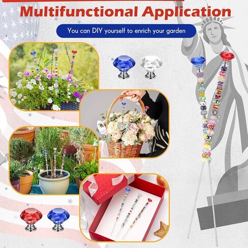 Pelopy Pack of 6 DIY Fairy Garden Beaded Stakes Wands Kit 6 Pcs of 8/32 Inch 12 Inch Threaded Rods and 6 Pcs Hex Nuts and 6 Tops, Stainless Steel Stakes with Toppers(Light Color, Diamond) in Kuwait