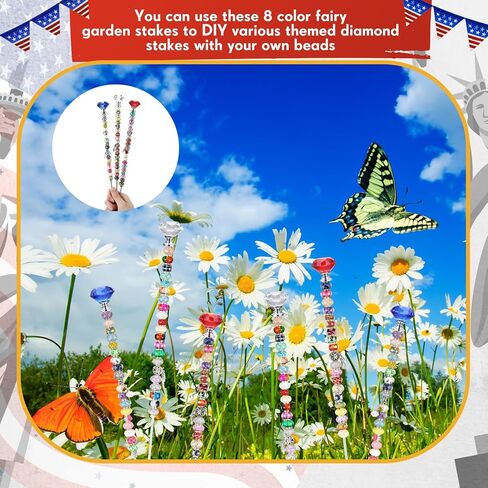 Pelopy Pack of 6 DIY Fairy Garden Beaded Stakes Wands Kit 6 Pcs of 8/32 Inch 12 Inch Threaded Rods and 6 Pcs Hex Nuts and 6 Tops, Stainless Steel Stakes with Toppers(Light Color, Diamond) in Kuwait