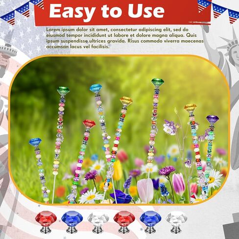 Pelopy Pack of 6 DIY Fairy Garden Beaded Stakes Wands Kit 6 Pcs of 8/32 Inch 12 Inch Threaded Rods and 6 Pcs Hex Nuts and 6 Tops, Stainless Steel Stakes with Toppers(Light Color, Diamond) in Kuwait
