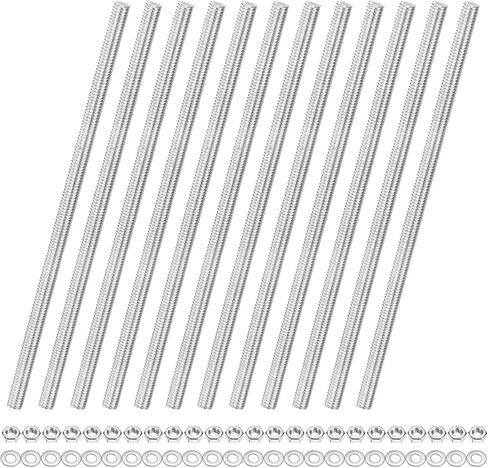 12-Pack Fully Threaded Rod, M4x100mm 201 Stainless Steel Right Hand Thread Bar Studs with Hex Nuts and Washers for Furniture Anchor Bolts/Clamps/U-Bolts/Beaded Garden Stake Rods in Saudi Arabia