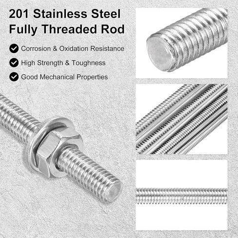 12-Pack Fully Threaded Rod, M4x100mm 201 Stainless Steel Right Hand Thread Bar Studs with Hex Nuts and Washers for Furniture Anchor Bolts/Clamps/U-Bolts/Beaded Garden Stake Rods in Saudi Arabia