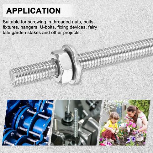12-Pack Fully Threaded Rod, M4x100mm 201 Stainless Steel Right Hand Thread Bar Studs with Hex Nuts and Washers for Furniture Anchor Bolts/Clamps/U-Bolts/Beaded Garden Stake Rods in Saudi Arabia