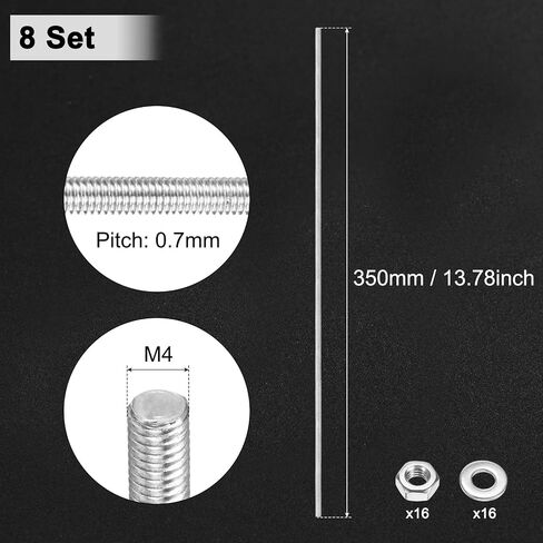 12-Pack Fully Threaded Rod, M4x100mm 201 Stainless Steel Right Hand Thread Bar Studs with Hex Nuts and Washers for Furniture Anchor Bolts/Clamps/U-Bolts/Beaded Garden Stake Rods in Saudi Arabia