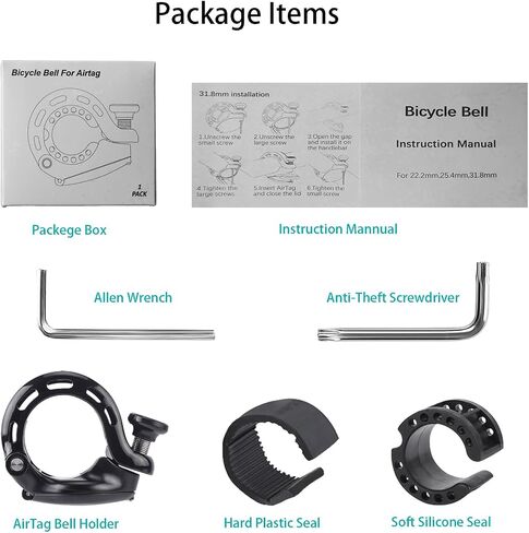 Bicycle Bell Hidden Hidden حامل لـ Airtag ، جرس الدراجات للمدينة ، دراجة الطريق ، MTB ، سكوتر ، دراجة الأطفال ، الدراجة الإلكترونية ، يناسب 0.87-1.25 في (22.2-31.8 ملم) مقابض ، مضاد للسرقة للأطفال البالغين ، ملحقات الدراجة ، in Saudi Arabia