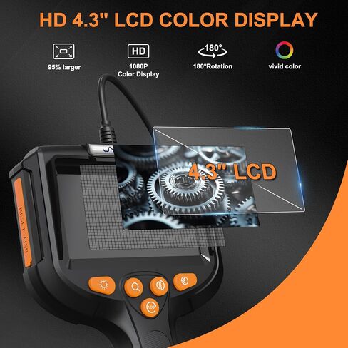 Endoscope Camera with Light, 5.5mm Waterproof Borescope with 4.3" HD Screen, 6.6ft Semi-Rigid Cable for Automotive, Plumbing, Pipe Inspection in Saudi Arabia