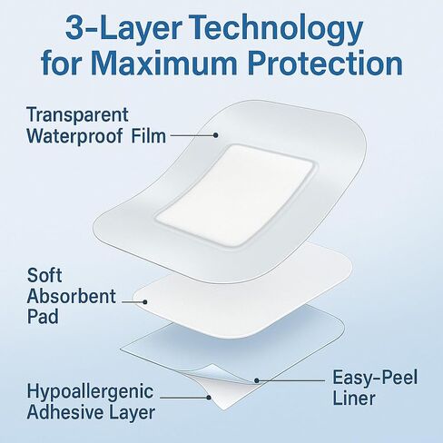 Waterproof Transparent Film Dressing with Absorbent Pad 50-Pack Sterile Adhesive Bandages Post-Surgical Wound Cover, Protective Barrier for Sensitive Skin (2.7''x4'') in Kuwait