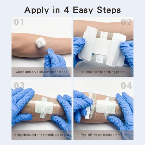 Waterproof Transparent Film Dressing with Absorbent Pad 50-Pack Sterile Adhesive Bandages Post-Surgical Wound Cover, Protective Barrier for Sensitive Skin (2.7''x4'') in Kuwait