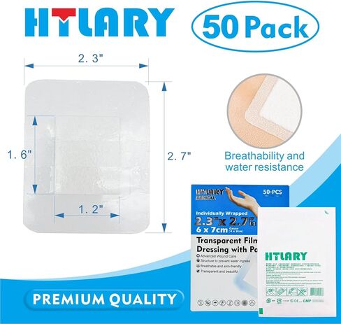 Waterproof Transparent Film Dressing with Absorbent Pad 50-Pack Sterile Adhesive Bandages Post-Surgical Wound Cover, Protective Barrier for Sensitive Skin (2.7''x4'') in Kuwait