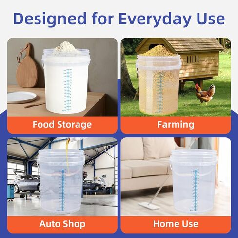 5 Gallon Bucket with Lid, Food Grade Buckets - Multi-Size Set (5gallon, 1Qt, 3Qt, 5Qt, 10Qt) with Scales, Heavy-Duty Plastic Buckets w/Handles, BPA-Free, Easy Stacking for Home/Commercial Use in Kuwait