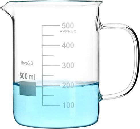 QWORK Beaker with Handle, 500ml Measuring Cup, Borosilicate Glass,Beaker Mug with Pouring Spout, 4 Pack in Saudi Arabia