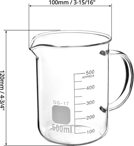 QWORK Beaker with Handle, 500ml Measuring Cup, Borosilicate Glass,Beaker Mug with Pouring Spout, 4 Pack in Saudi Arabia