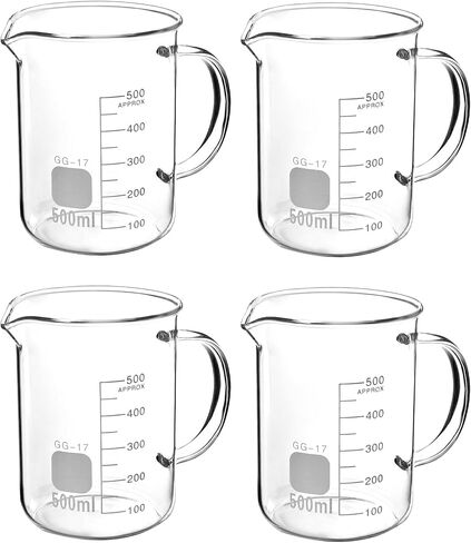 QWORK Beaker with Handle, 500ml Measuring Cup, Borosilicate Glass,Beaker Mug with Pouring Spout, 4 Pack in Saudi Arabia