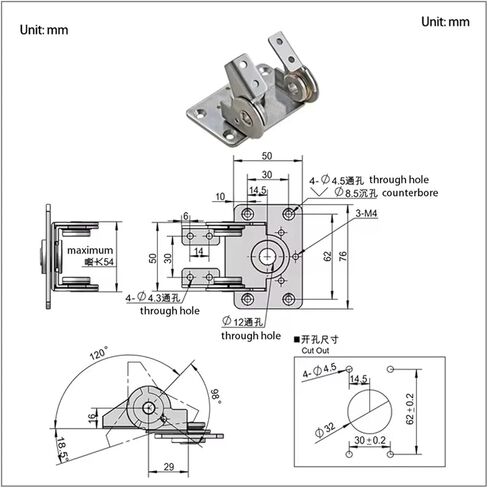 304 Stainless Steel Damping Dual-Axis Torque Hinge for Display Base and Automation Equipment Screen Applications 1Pcs in Kuwait