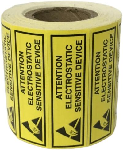 ملصقات تحذير ESD - 2x.625 بوصة (2 "x5/8") انتباه الجهاز الإلكتروستاتيكي الحساس الملصق الذاتي 1 لفة من 500 ملصقات in Saudi Arabia