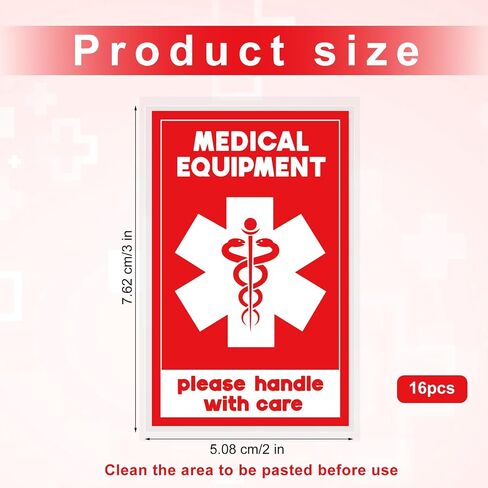 16pcs Medical Equipment Luggage Stickers, 2x3 Inch Please Handle with Care Labels Waterproof Warning Decal for Fragile Medical Supplies Tag (Red and White) in Saudi Arabia