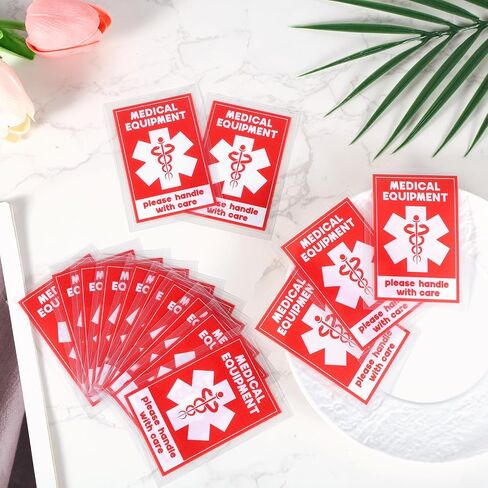 16pcs Medical Equipment Luggage Stickers, 2x3 Inch Please Handle with Care Labels Waterproof Warning Decal for Fragile Medical Supplies Tag (Red and White) in Saudi Arabia