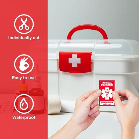 16pcs Medical Equipment Luggage Stickers, 2x3 Inch Please Handle with Care Labels Waterproof Warning Decal for Fragile Medical Supplies Tag (Red and White) in Saudi Arabia