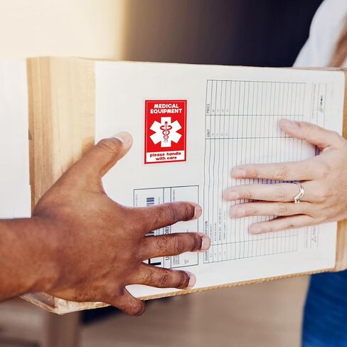 16pcs Medical Equipment Luggage Stickers, 2x3 Inch Please Handle with Care Labels Waterproof Warning Decal for Fragile Medical Supplies Tag (Red and White) in Saudi Arabia