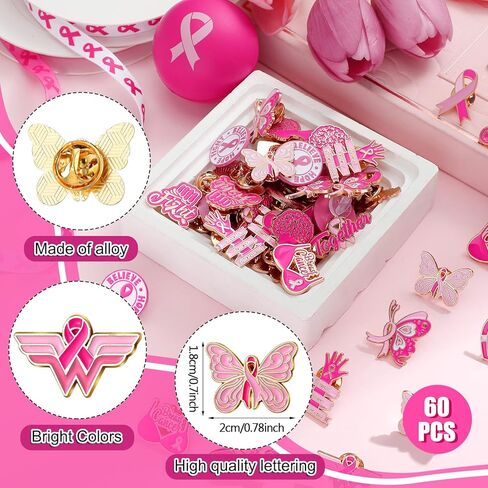 60 Pcs Cancer Awareness Lapel Pins Bulk All Cancer Awareness Items Supplies for Hats Backpacks Bags Women Gifts in Kuwait