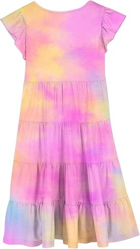 Girls Dresses Tie Dye Summer Maxi Dress Short Sleeve Beach Sundress Casual Midi Dresses Flowy Swing Dress 6-15 Years in Saudi Arabia