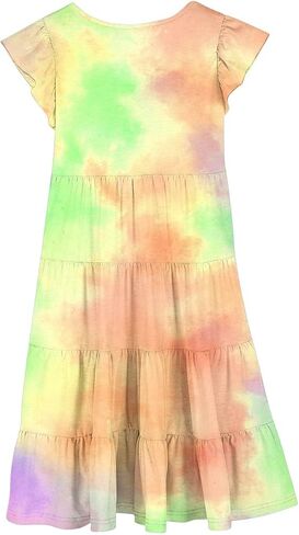 Girls Dresses Tie Dye Summer Maxi Dress Short Sleeve Beach Sundress Casual Midi Dresses Flowy Swing Dress 6-15 Years in Saudi Arabia