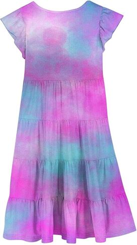 Girls Dresses Tie Dye Summer Maxi Dress Short Sleeve Beach Sundress Casual Midi Dresses Flowy Swing Dress 6-15 Years in Saudi Arabia