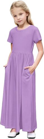 Girls Long Dress Short Sleeve Summer Dress Casual Maxi Dress A Line Sundress with Pockets Beach Vacation Outfits in Saudi Arabia