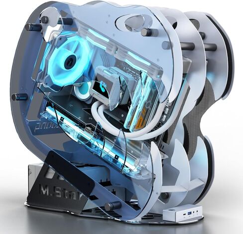 ألعاب PC Case مفتوحة الإطار متوسطة السبر Micro-ATX/MINI-ITX-الألواح الزجاجية المقسمة ، تدفق الهواء العالي ، مراوح ArgB ، منفذ USB-C ، تصميم خالٍ من الأدوات (أبيض ، مع المعجبين فقط) in Kuwait