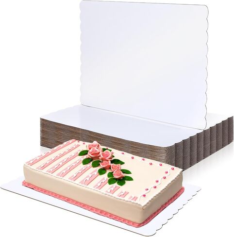 Maxdot 20 Pcs 26 x 18 Inch Rectangle Cake Boards Disposable Single Wall Cake Pad Scalloped Full Sheet Dessert Base White Corrugated Pastry Food Tray Plate for Pizza Display Holiday Party Supplies in Saudi Arabia