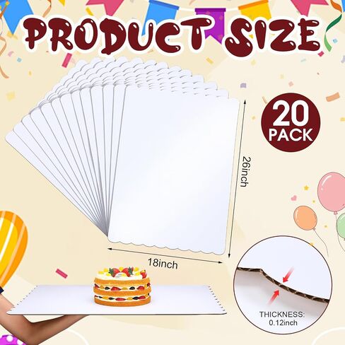 Maxdot 20 Pcs 26 x 18 Inch Rectangle Cake Boards Disposable Single Wall Cake Pad Scalloped Full Sheet Dessert Base White Corrugated Pastry Food Tray Plate for Pizza Display Holiday Party Supplies in Saudi Arabia