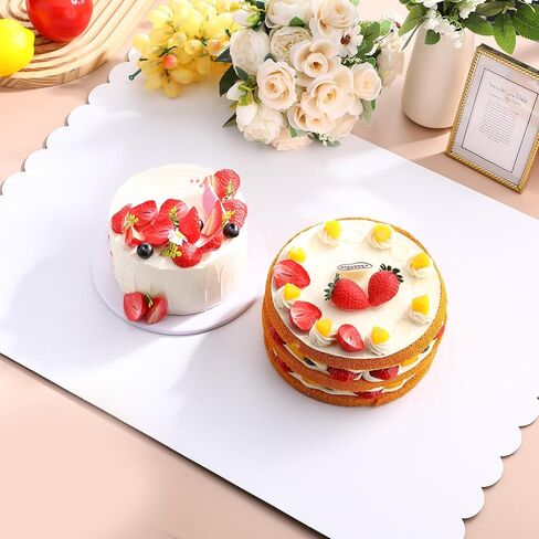 Maxdot 20 Pcs 26 x 18 Inch Rectangle Cake Boards Disposable Single Wall Cake Pad Scalloped Full Sheet Dessert Base White Corrugated Pastry Food Tray Plate for Pizza Display Holiday Party Supplies in Saudi Arabia