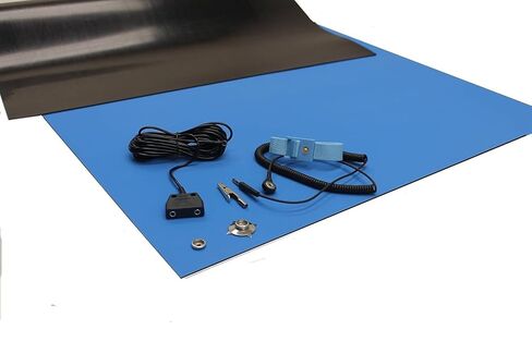 Groundhug by Scientific Americas - ESD Anti Static Mat - Soldering Mat with Anti Static Wrist Strap & Dual Common Point Grounding Cable - Heat Resistant, Dual Layer Rubber - 2.5' x 4', Blue in Saudi Arabia