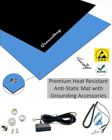 Groundhug by Scientific Americas - ESD Anti Static Mat - Soldering Mat with Anti Static Wrist Strap & Dual Common Point Grounding Cable - Heat Resistant, Dual Layer Rubber - 2.5' x 4', Blue in Saudi Arabia