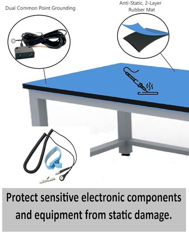 Groundhug by Scientific Americas - ESD Anti Static Mat - Soldering Mat with Anti Static Wrist Strap & Dual Common Point Grounding Cable - Heat Resistant, Dual Layer Rubber - 2.5' x 4', Blue in Saudi Arabia
