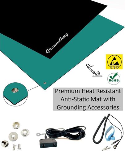 Groundhug by Scientific Americas - ESD Anti Static Mat - Soldering Mat with Anti Static Wrist Strap & Dual Common Point Grounding Cable - Heat Resistant, Dual Layer Rubber - 2.5' x 4', Blue in Saudi Arabia