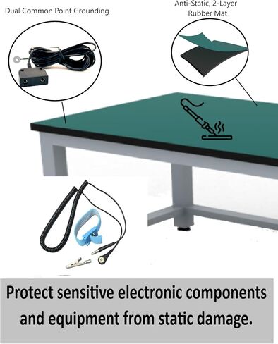 Groundhug by Scientific Americas - ESD Anti Static Mat - Soldering Mat with Anti Static Wrist Strap & Dual Common Point Grounding Cable - Heat Resistant, Dual Layer Rubber - 2.5' x 4', Blue in Saudi Arabia