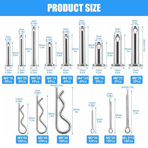 122pcs cotter pin pin pin clevis pin kit kit ، R ilips beating hair pins referment ، بما في ذلك ثقب واحد clevis pin & split cotter pin & r clip hitch pin for trailer platch ، in Saudi Arabia